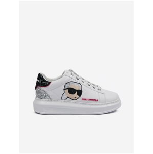 White Women's Leather Platform Sneakers KARL LAGERFELD Kapri Glimme - Ladies