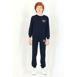 zepkids Boys' Navy Blue Crew Neck Keep On Rising Printed Tracksuit Set