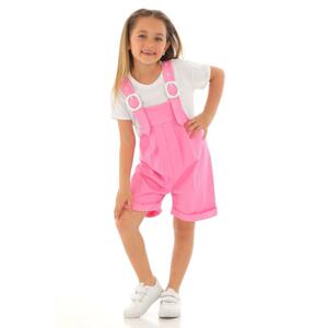 zepkids Girls' Pink Colored Salopet Set with Shorts and a Belt Detailed.