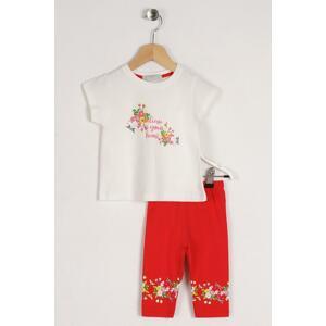 zepkids Girl's Ecru Red-Colored Belive In Your Hearts Floral Print Suit