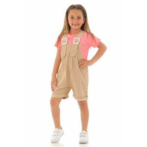 zepkids Girls' Beige Set With Shorts and Belt Detailed Salopette.