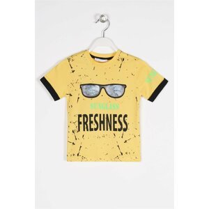 zepkids Boys' Mustard-colored Sunglasses Short Sleeved T-Shirt with Appliques.