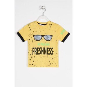 zepkids Boys' Mustard-colored Sunglasses Short Sleeved T-Shirt with Appliques.