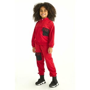 zepkids Girls' Red Colored Just Do Printed Tracksuit Set with Pockets, Zipper and Elastic Waist.