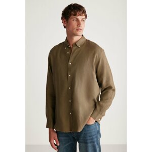 GRIMELANGE Bridge Linen Regular Khaki Shirt