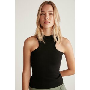 GRIMELANGE Jasmine Women's Barbell Neck Ribbed Stretchy Fitted Blous