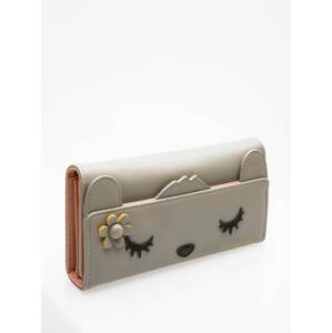 Wallet with eyelashes, nose and flower gray