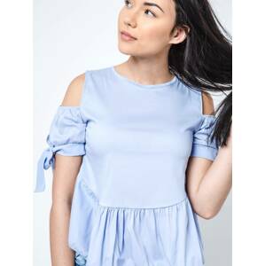 Blouse cold shoulders with frill blue
