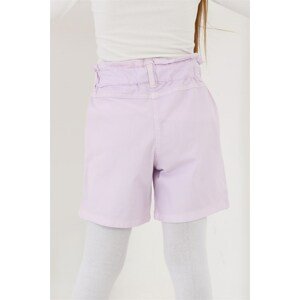 zepkids Girls' Lilac Colored Shorts with Pockets and Flower Embroidery.
