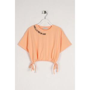 zepkids Girls' Salmon-colored Hello New Day Lettering T-Shirt with Tie Waist.