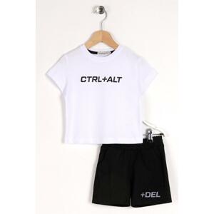 zepkids Boy's White Colored Ctrl+Alt Text Printed, Pocket Detailed With Shorts.