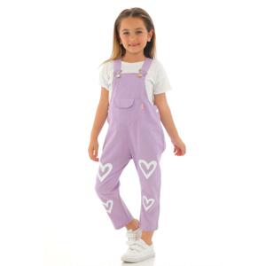 zepkids Girl Kid's Lilac Color Heart Printed Kangaroo Pocket Overalls.