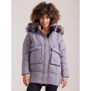 Quilted puffer oversize jacket with double zipper grey