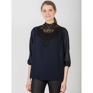 Blouse with guipura navy blue