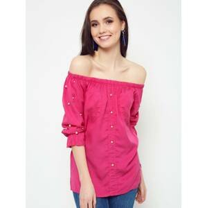 Blouse with pearls revealing the shoulders fuchsia