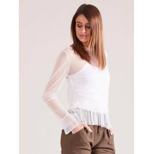 Two-layer blouse decorated with frills white