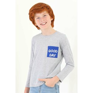 zepkids Boys' Gray Good Day Printed Long Sleeved T-Shirt with Front Pockets.