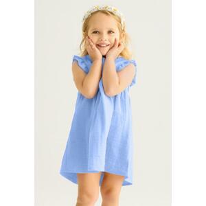 zepkids Girl's Baby Blue Colored Pleated Dress with Frilled Shoulders