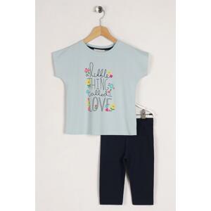 zepkids Girl's Mint Navy Blue Little Thing Colled Love Printed Double Suite