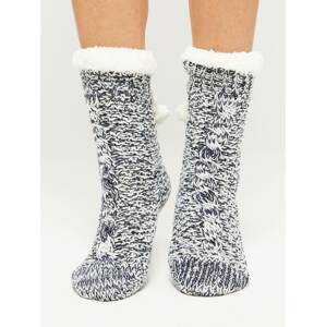Socks decorated with braid stitch and sequins navy blue