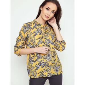 Patterned blouse with stand-up collar yellow