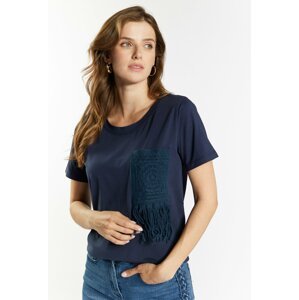 MONNARI Woman's T-Shirts T-Shirt With Embroidered Pocket Navy Blue