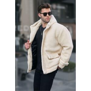 Madmext Beige Hooded Plush Coat 6718