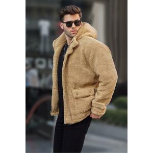 Madmext Camel Hooded Plush Coat 6718