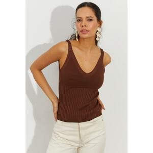 Cool & Sexy Women's Brown Knitwear Blouse