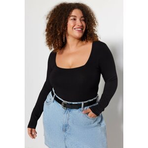Trendyol Curve Black Square Collar Body-Fitting Knitted Body