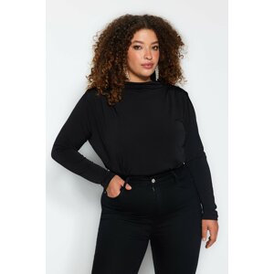 Trendyol Curve Black Knitted Blouse with Padded Sleeves