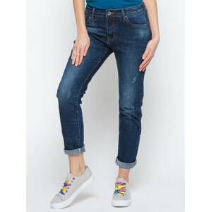 Jeans decorated with delicate abrasions navy blue