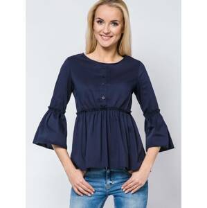 Blouse with frills and lace-up neckline navy blue