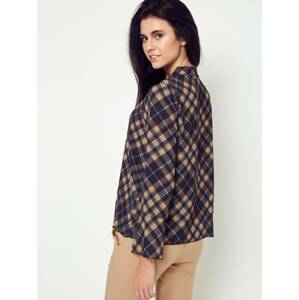 Checkered crepe blouse with binding brown
