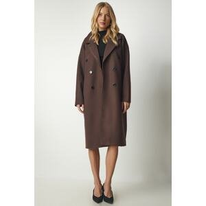 Happiness İstanbul Women's Brown Double Breasted Collar Oversized Cachet Coat