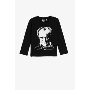 Koton Baby Boy Long Sleeve Crew Neck Cotton 100th Anniversary Ataturk Print T-Shirt 4WMB10180.