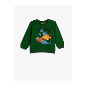 Koton Dinosaur Print Sweatshirt Long Sleeved Crew Neck Rayon Cotton Cotton