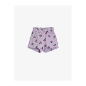 Koton Cotton Textured Shorts with Elastic Waist, Cherry Printed