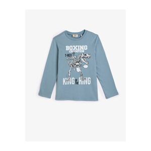 Koton Dinosaur T-Shirt Long Sleeved Printed Cotton Crew Neck