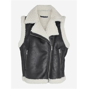Black Women's Leatherette Vest with Faux Fur Noisy May Hailey - Ladies
