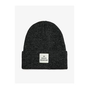Koton Marbled Beanie Slogan and Label with Printed Fold Detail.