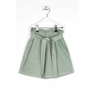 zepkids Girl's Çağla Green Colored Pocket Belted Shorts