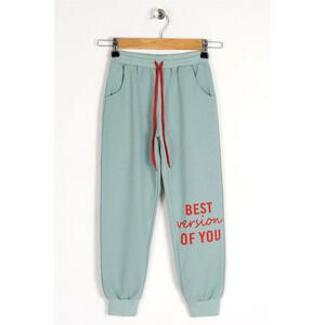 zepkids Girl's Teal Green Colored Best Version Of You Printed Sweatpants With Pocket.