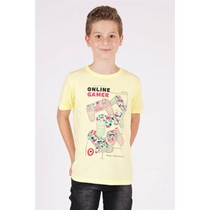 zepkids Boy's Yellow Crew Neck Play Arms Printed T-Shirt.