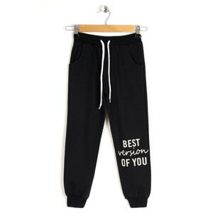 zepkids Girl's Black Colored Pocket Best Version Of You Printed Sweatpants