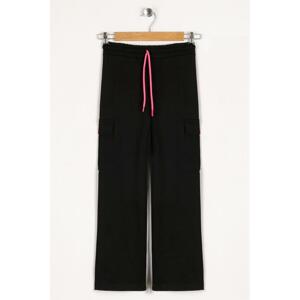 zepkids Girl's Black Colored Sweatpants with Cargo Pocket and Wide Legs.