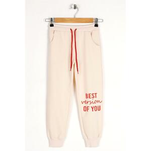 zepkids Girl's Stone-colored Best Version Of You Printed Sweatpants With Pocket.