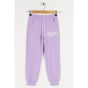 zepkids Girl's Lilac Colored Feelings Printed Sweatpants with Elastic Legs.