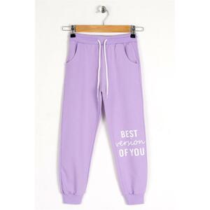 zepkids Girls Lilac Colored Best Version Of You Printed Sweatpants With Pocket.