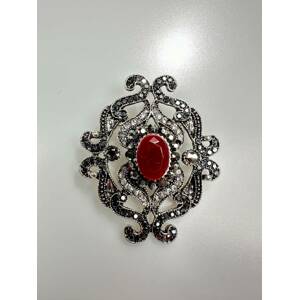 Brooch XZ459-107 Silver + Red